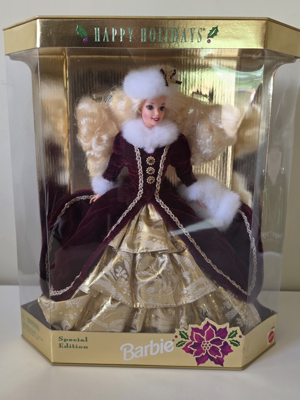 NIB Barbie Happy Holidays Special Edition Doll - Burgundy & Gold Gown